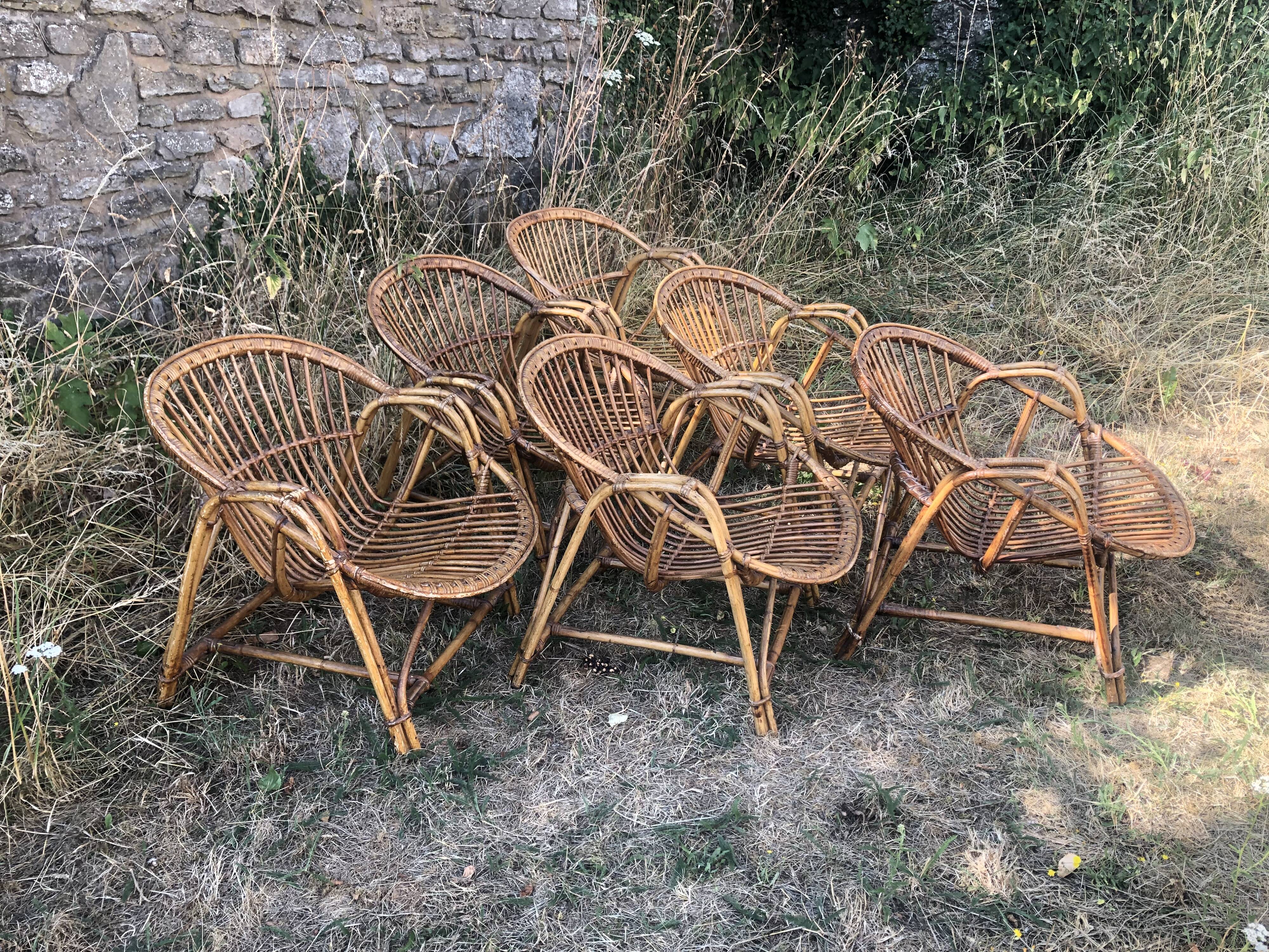 Fauteuils rotin bambou osier vintage années 60