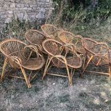 Rattan armchairs bamboo wicker vintage 60s