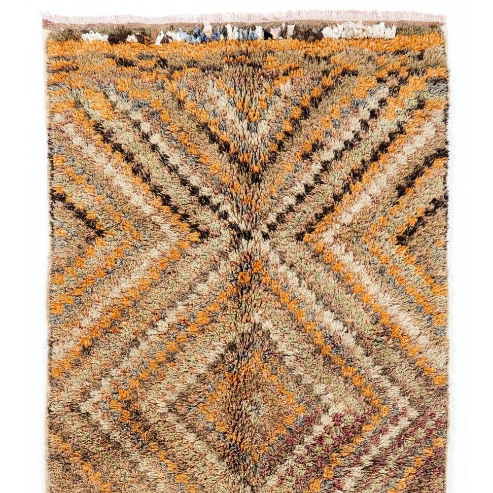 Vintage Hand-Knotted Tulu Runner Rug with Geometric Diamond Design in Brown, Orange and Earthy Tones, 100% Wool