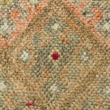 Sand Beige & Pink Turkish Vintage Runner Rug, 80x413Cm