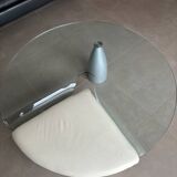 Table de salon Tisch design en verre trempé avec pouf en cuir