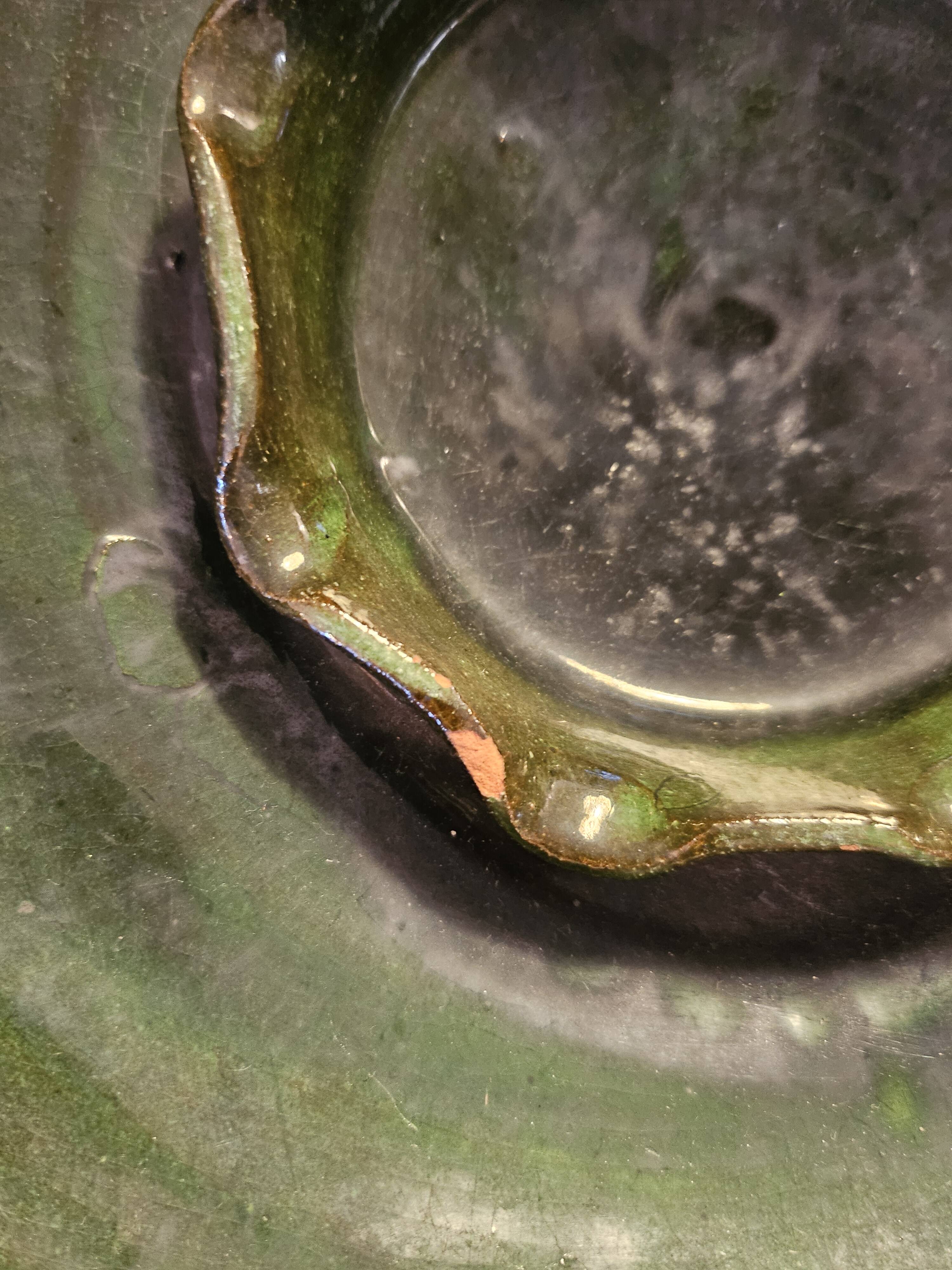 Green glazed terracotta poly-lobed bowl — Meyssac Art Pottery