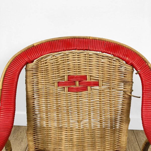 Duo d'anciens fauteuils en osier adulte et enfant