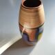 Mid-century pattern Vetrata vases and bowls by Aldo Londi for Bitossi Italy. Black, blue, orange and yellow on a brushed background.