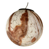 Contemporary Milky-White Spot With Brown Sphere Pendant in Murano Glass