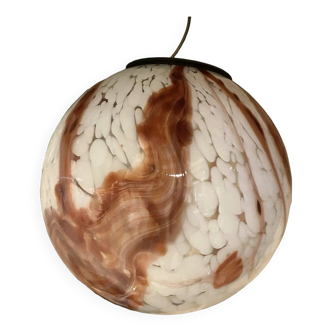 Contemporary Milky-White Spot With Brown Sphere Pendant in Murano Glass