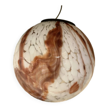 Contemporary Milky-White Spot With Brown Sphere Pendant in Murano Glass