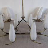 Lustre à 8 feux en laiton, années 50-60