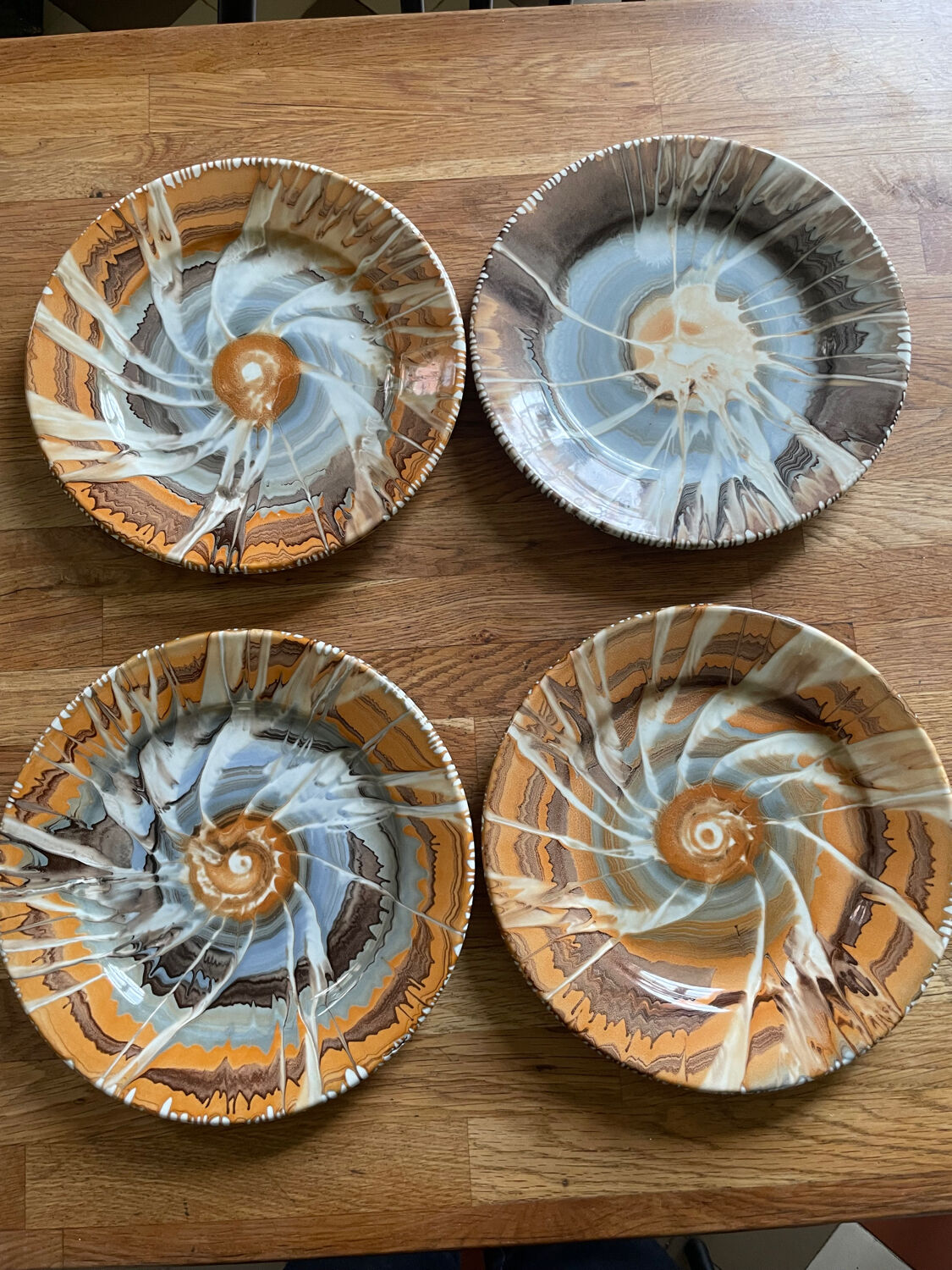 Series of 4 plates Pyroblan Sarreguemines vintage
