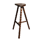 Stool high tripod solid wood turned vintage