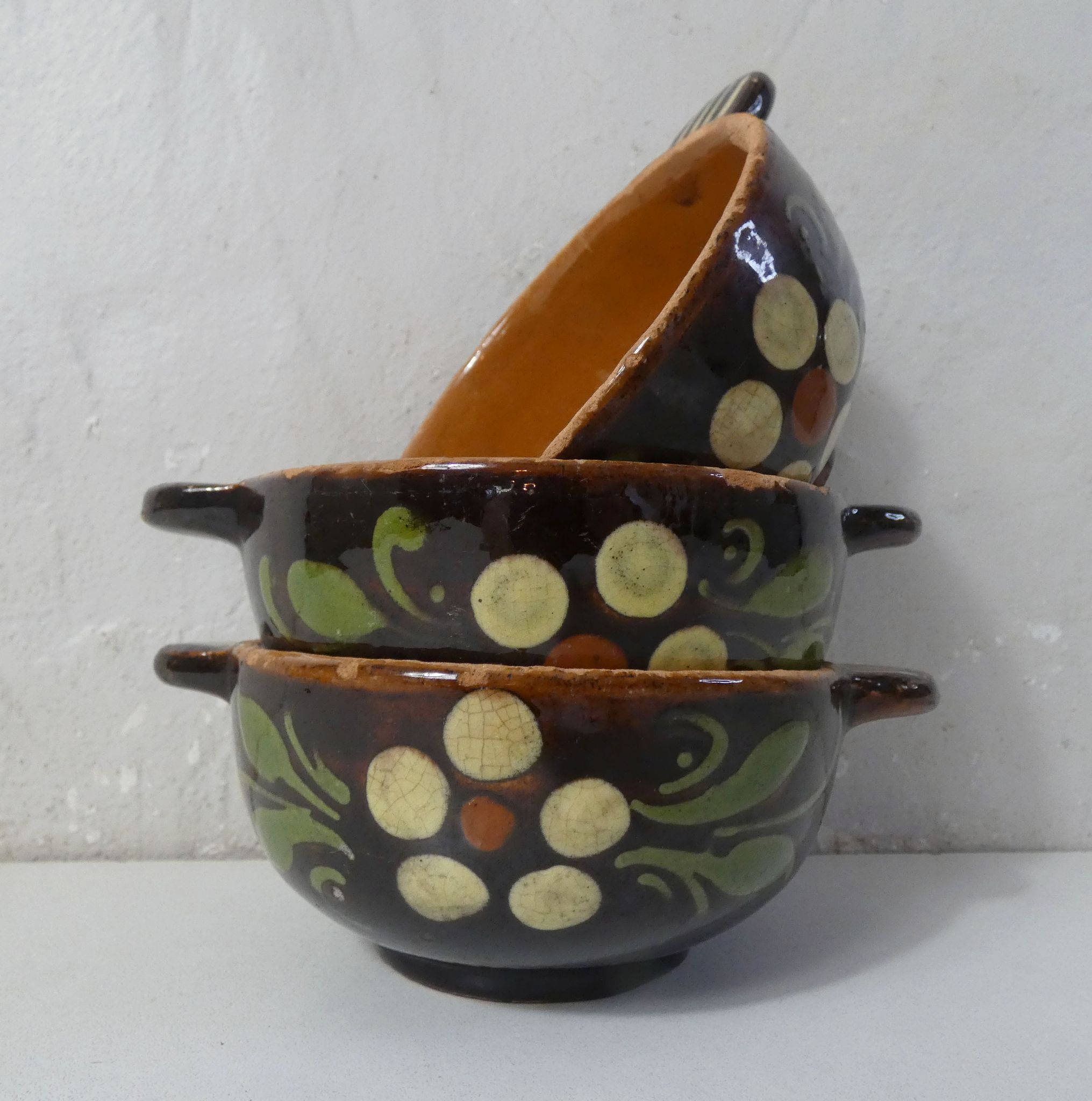 Set of 3 alsatian bowls in glazed terracotta