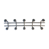 Space age wall coat rack, chrome metal, 10 hooks, chrome balls.