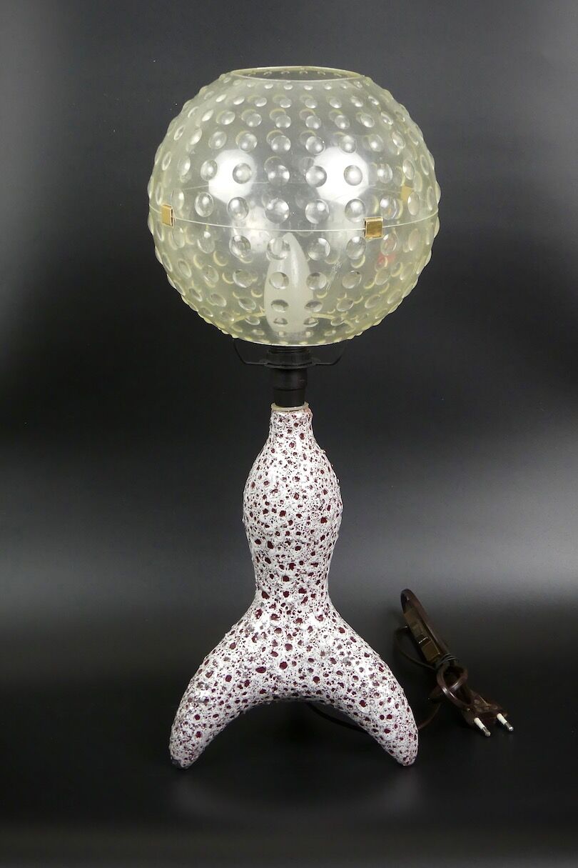 Vallauris vintage granite lamp, enamelled, signed, and globe pop