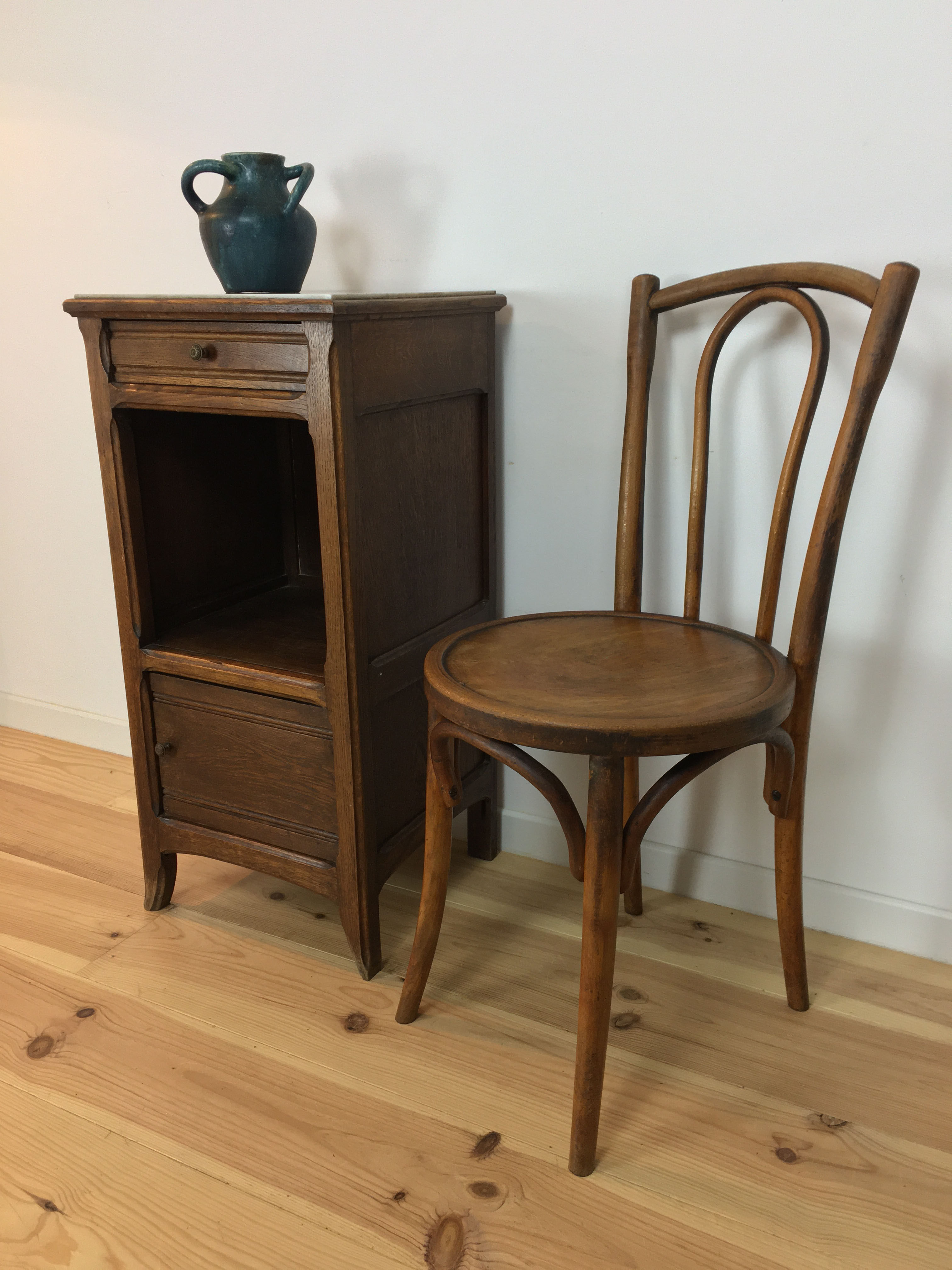 Rustic solid wood and white marble side furniture