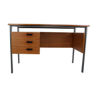 Vintage design teak & metal frame desk, writing table, 1960s dutch.