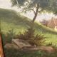 Oil on canvas landscape by the river – antique gilded frame