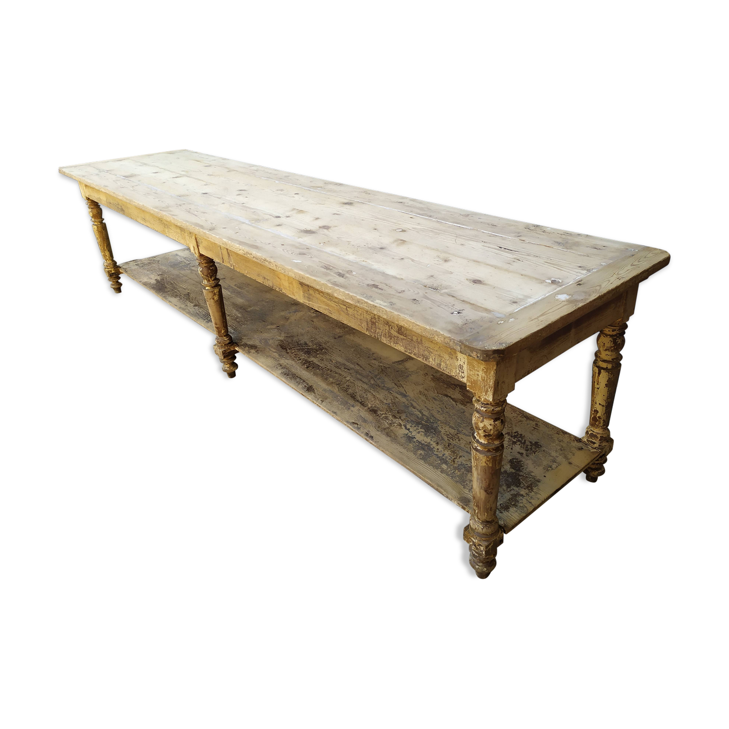 Table de métier drapière sapin décapé 3m