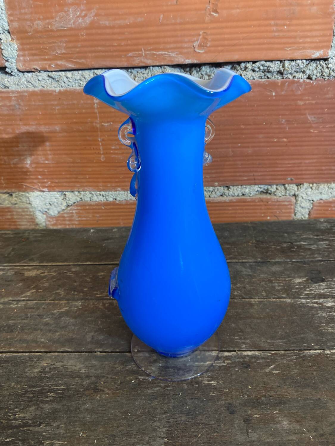 Vintage Murano Glass Vase Blue Flower Decor Blown Italy