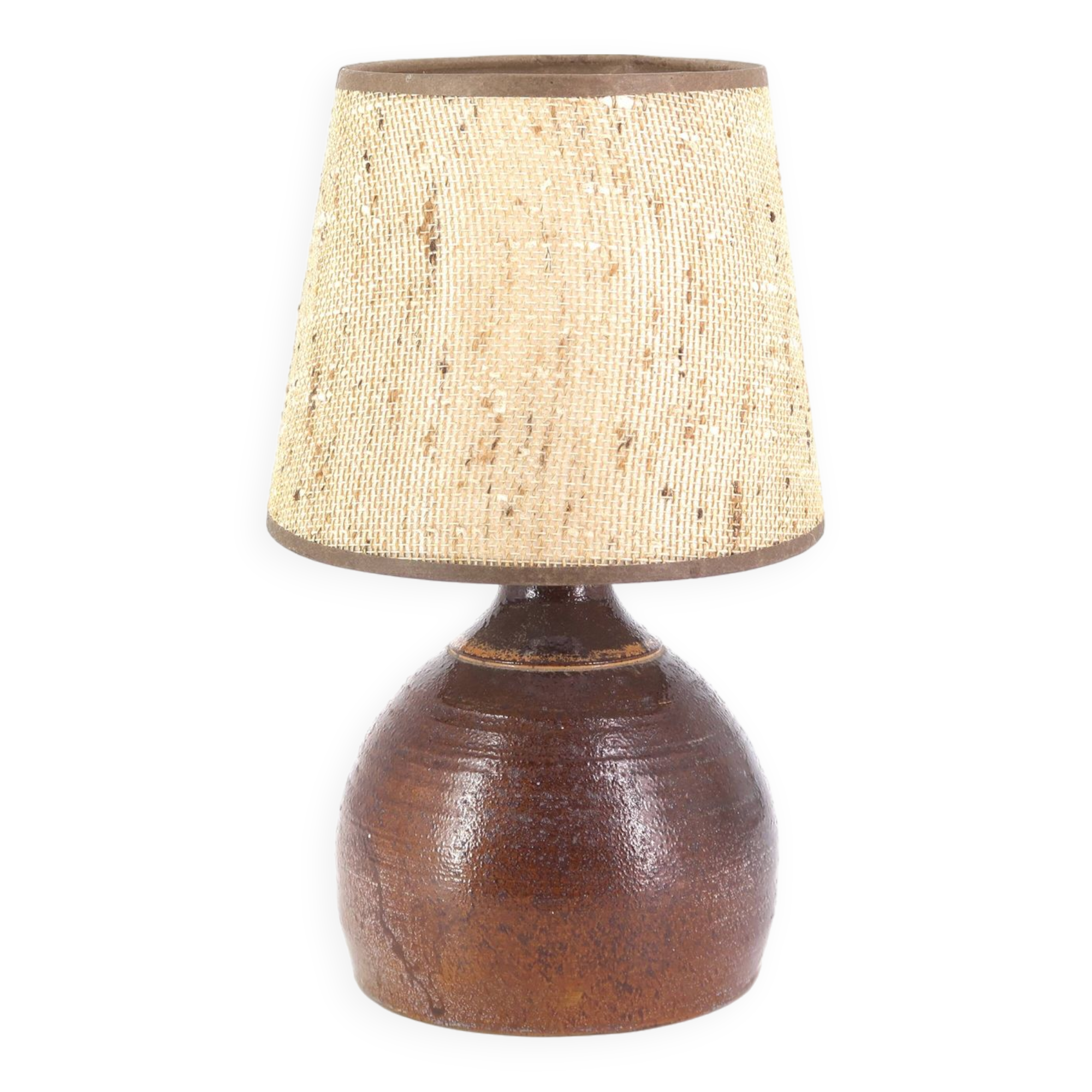 Handcrafted ceramic lamp signed, beige lampshade