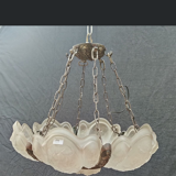 Art Deco chandelier 6 plates pressed glass bronze