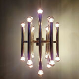 Large Space Age chandelier in chromed metal, design G. Sciolari, Boulanger, 1970