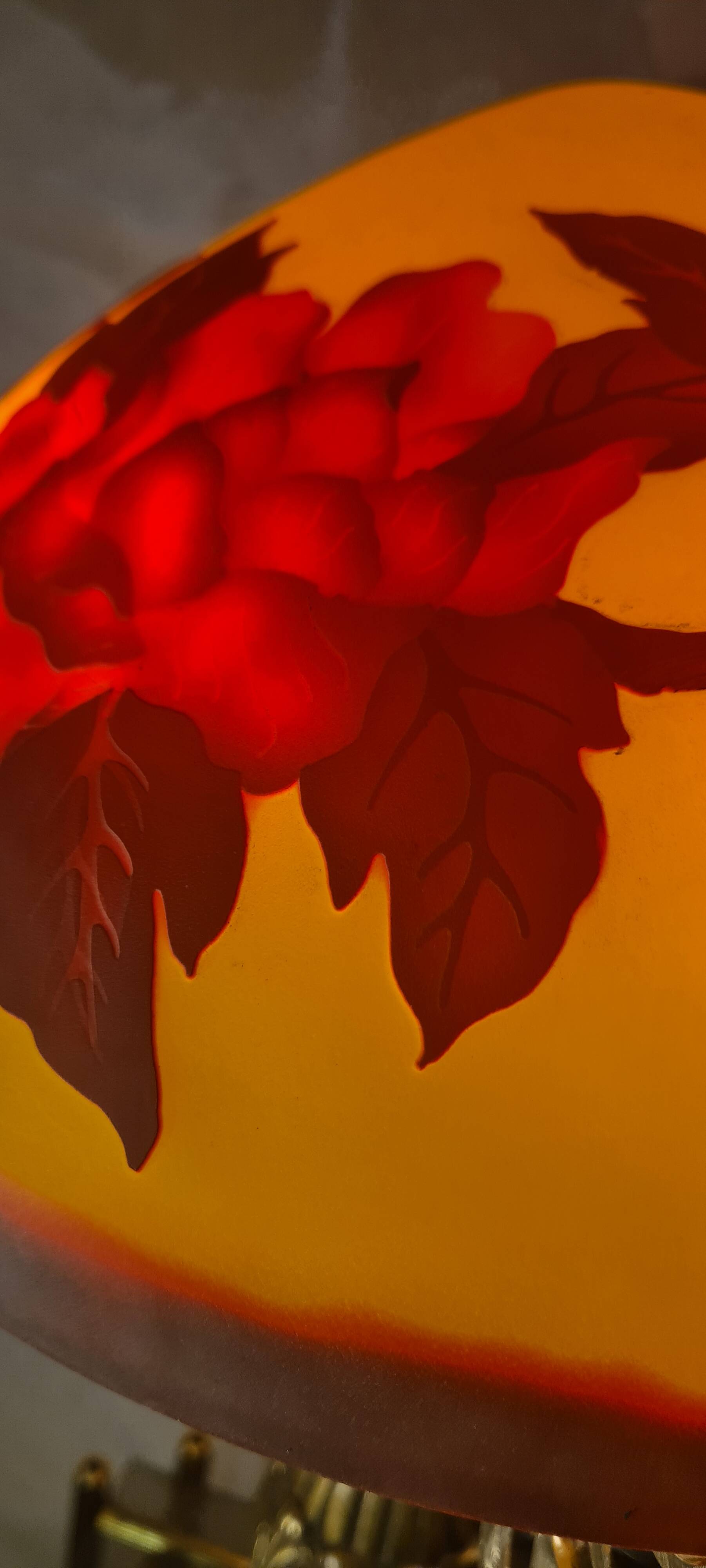 large bronze mushroom lamp with magnificent glass paste signed 7kg h51x33