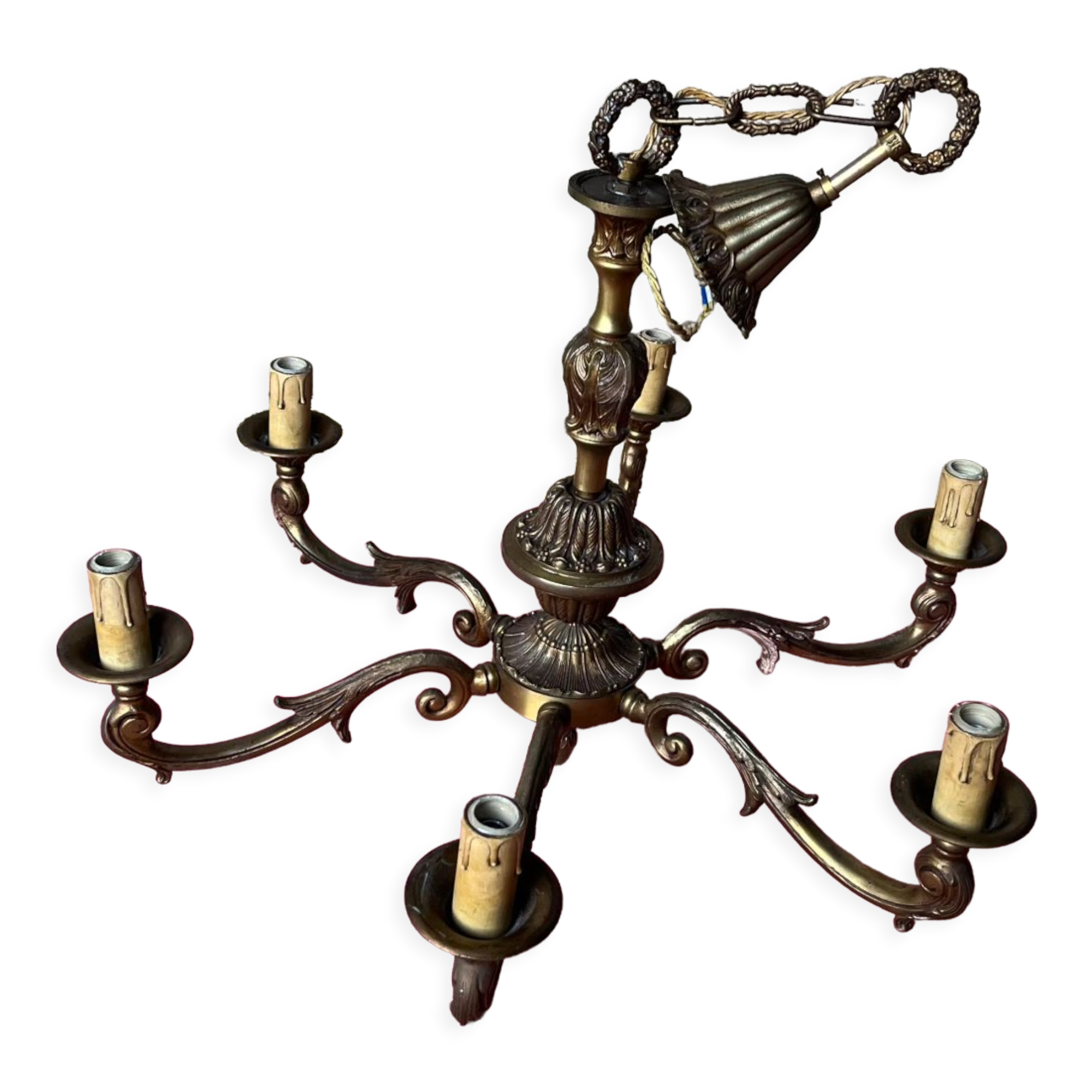 Gilded bronze chandelier 6 candles