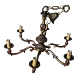 Lustre bronze doré 6 bougies