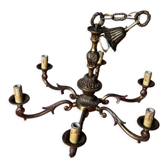 Gilded bronze chandelier 6 candles