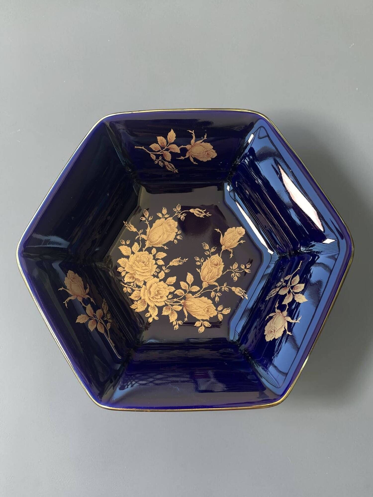Vintage footed cup bareuther bavaria, cobalt and gold porcelain, 1st year.