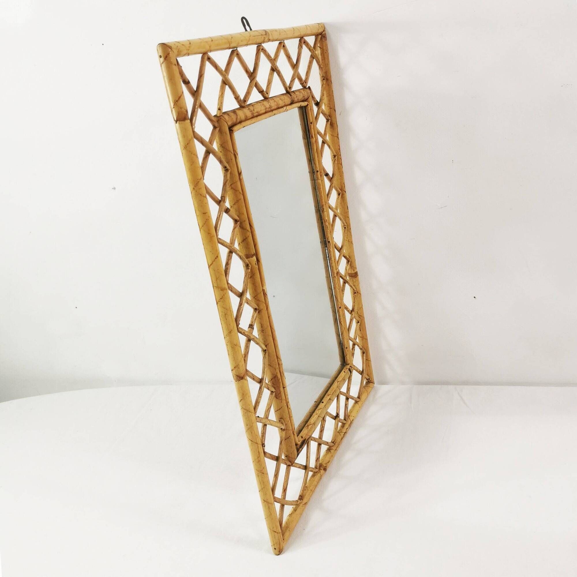 Mid Century Bamboo and Rattan Wall Mirror, Italy, 1960s
