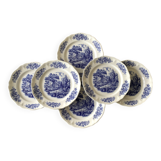 6 grandes assiettes plates anciennes en faïence de Saint-Amand (Nord)