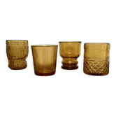 4 mismatched amber glasses