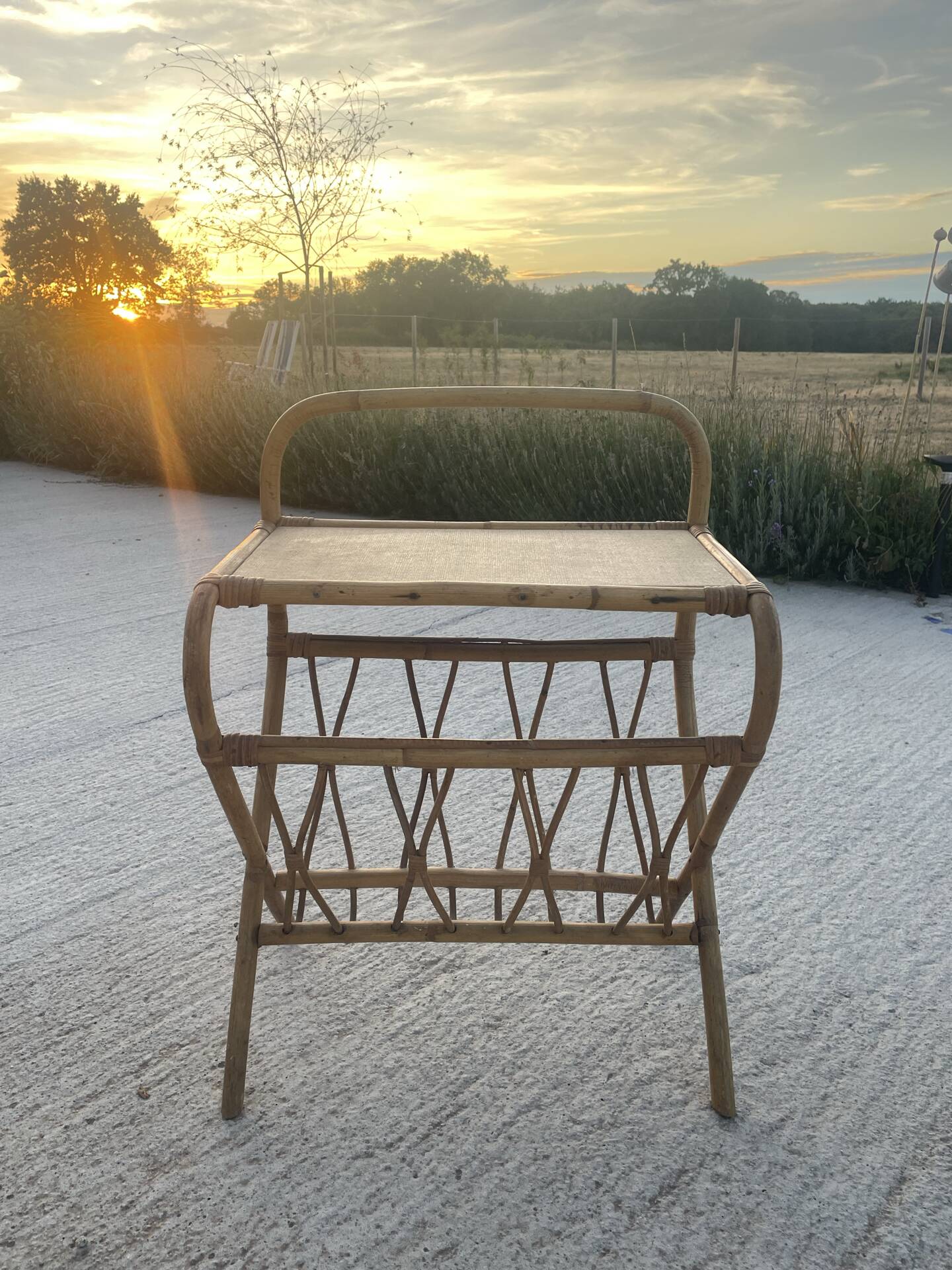 Vintage rattan side table with magazine rack