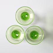 Set of 3 Vintage Limoncino Liqueur Glasses, Green Stem Shot Stemware / 1970