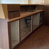Full vintage bar with counter, fridge, shelves in 60s formica