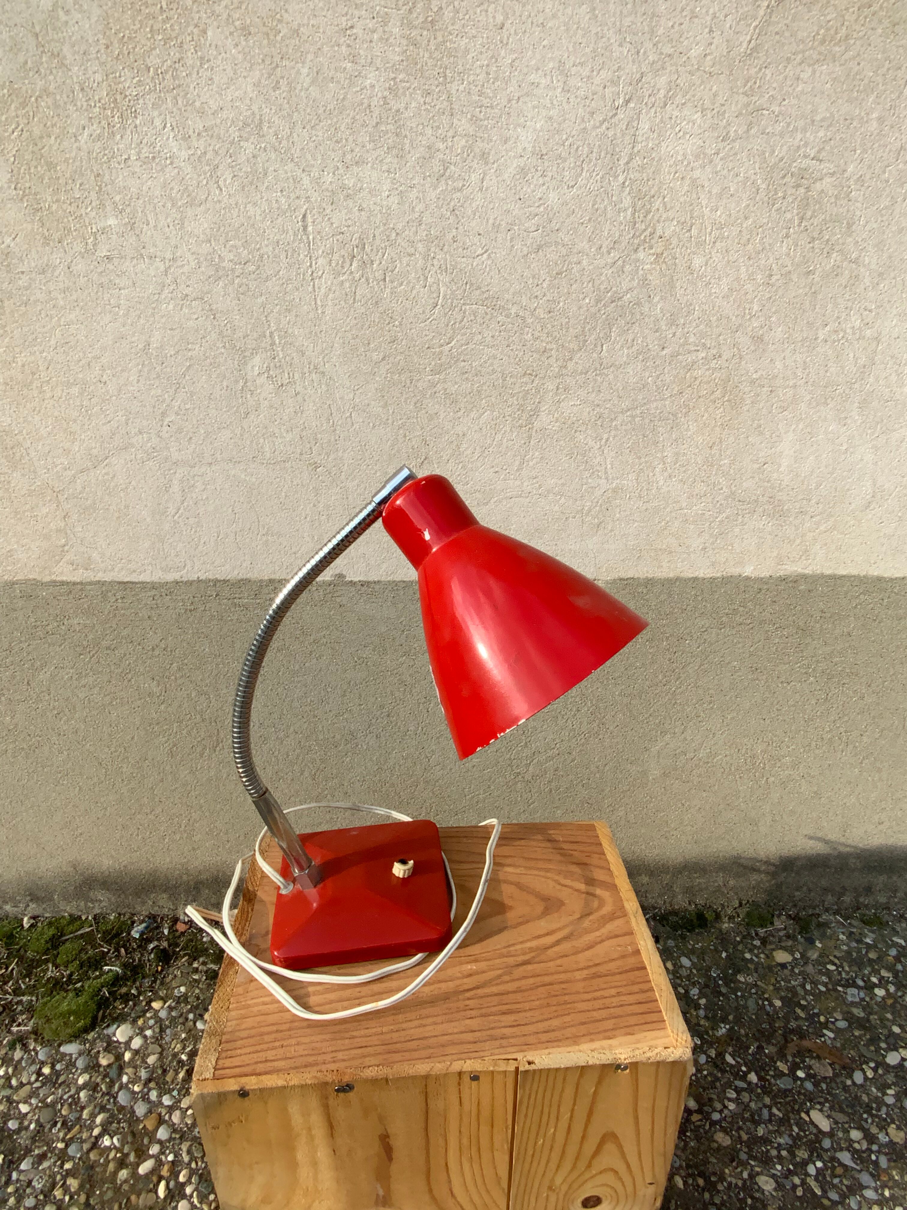 Vintage table lamp Aluminor France red metal desk