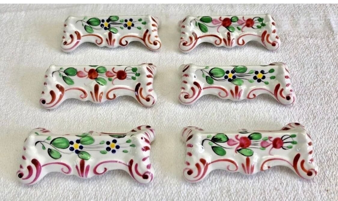 6 old Luneville earthenware knife holders
