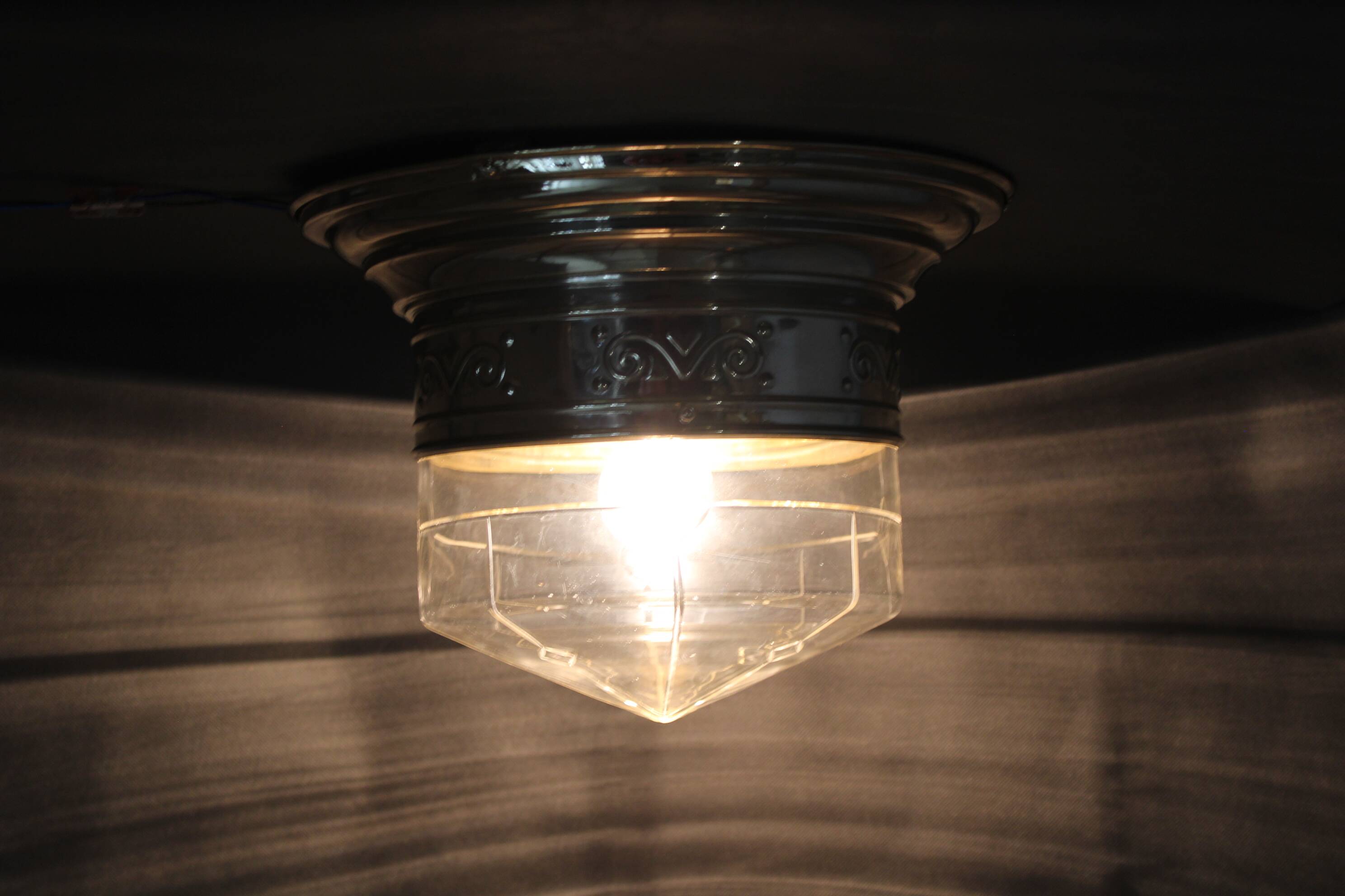 Art Nouveau brass and glass ceiling light, Czechoslovakia, 1930s