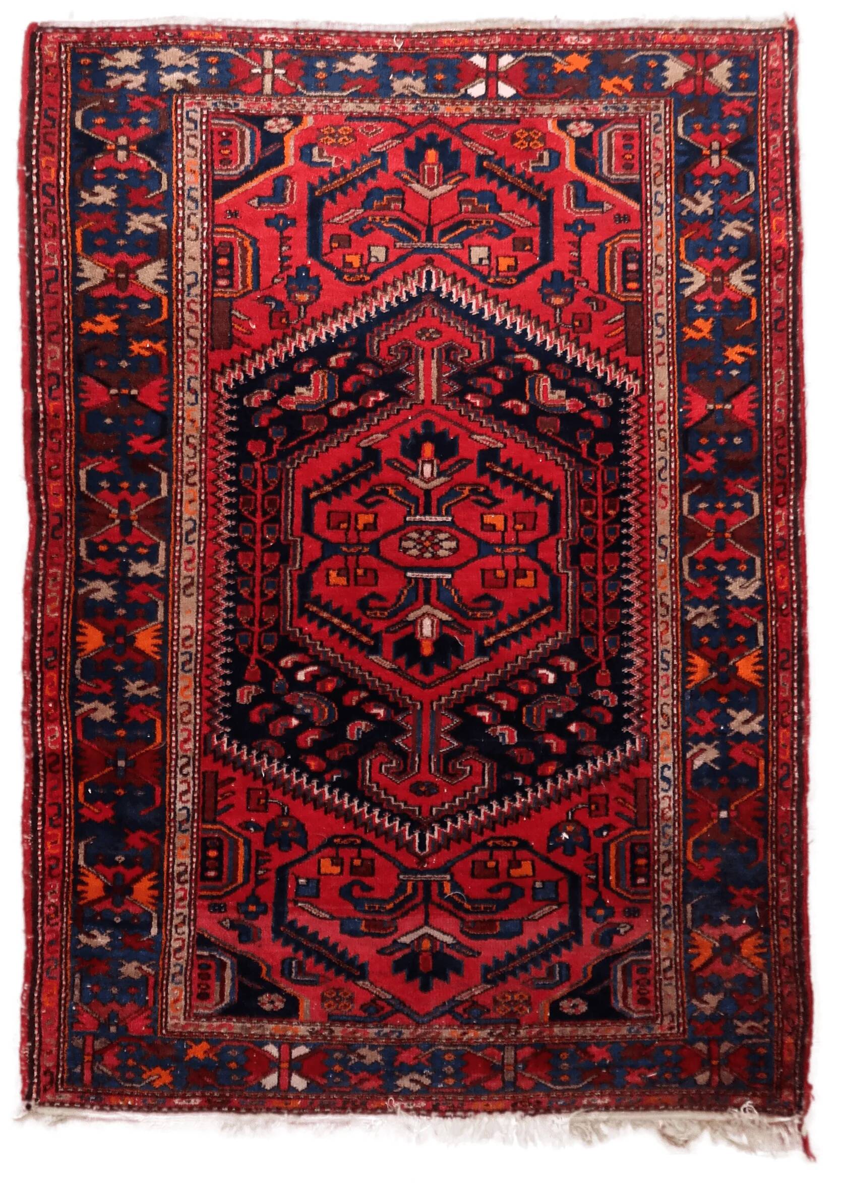 Handmade vintage Persian Hamadan rug 137cm x 194cm, 1960s