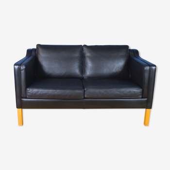 Danish black leather 2 seat sofa