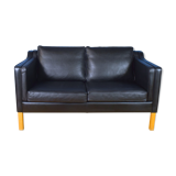 Danish black leather 2 seat sofa