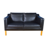 Danish black leather 2 seat sofa