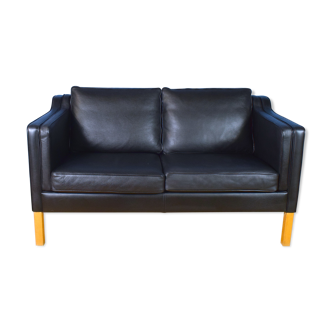 Danish black leather 2 seat sofa