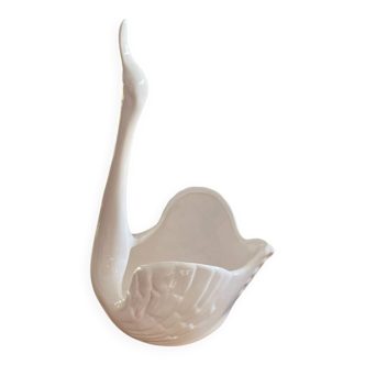 Vintage English white ceramic swan vase/cachepot