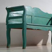 Old bench painted green in pine wood – Central Europe, around 1910