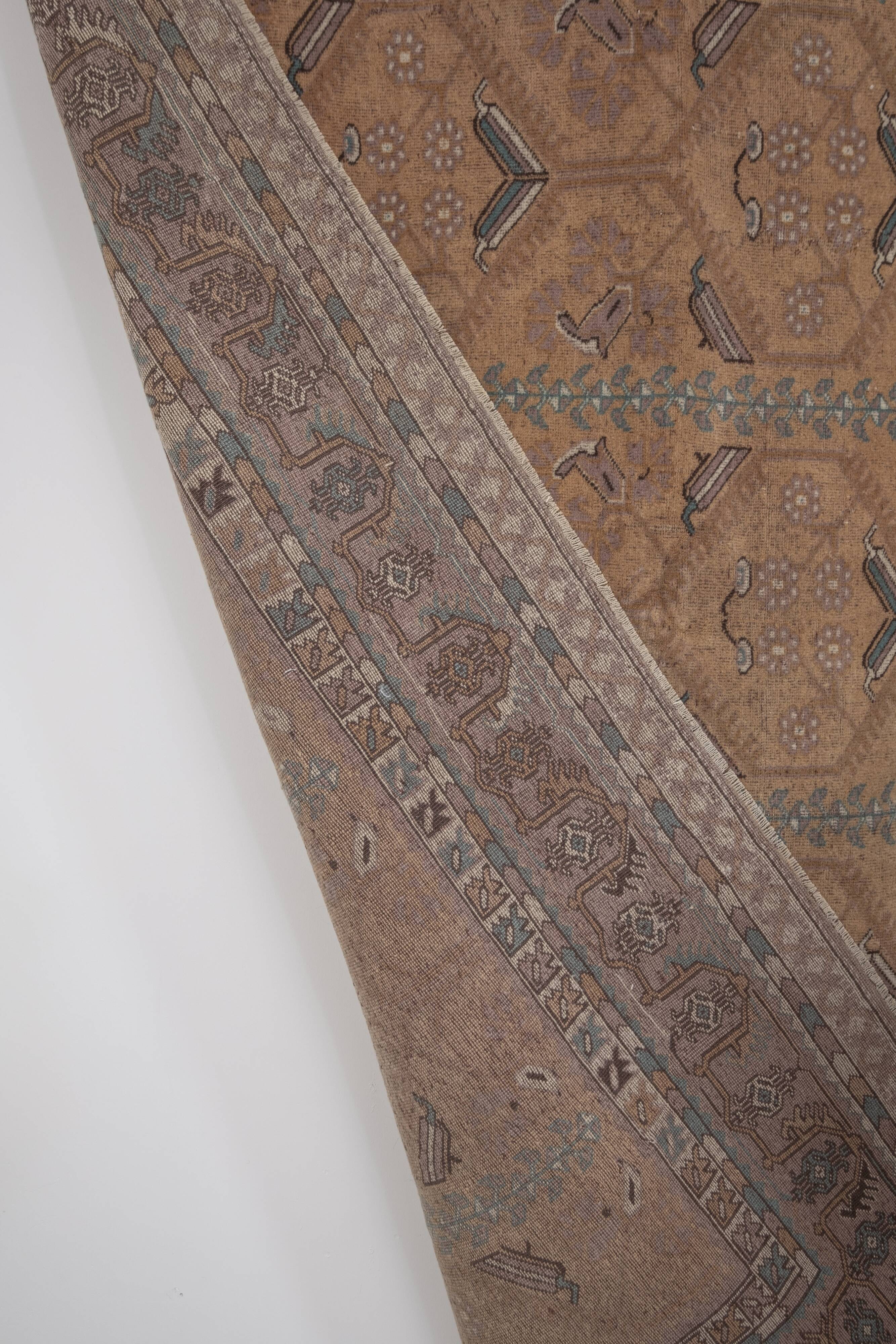 Vintage Turkish Oushak Rug with Floral Border