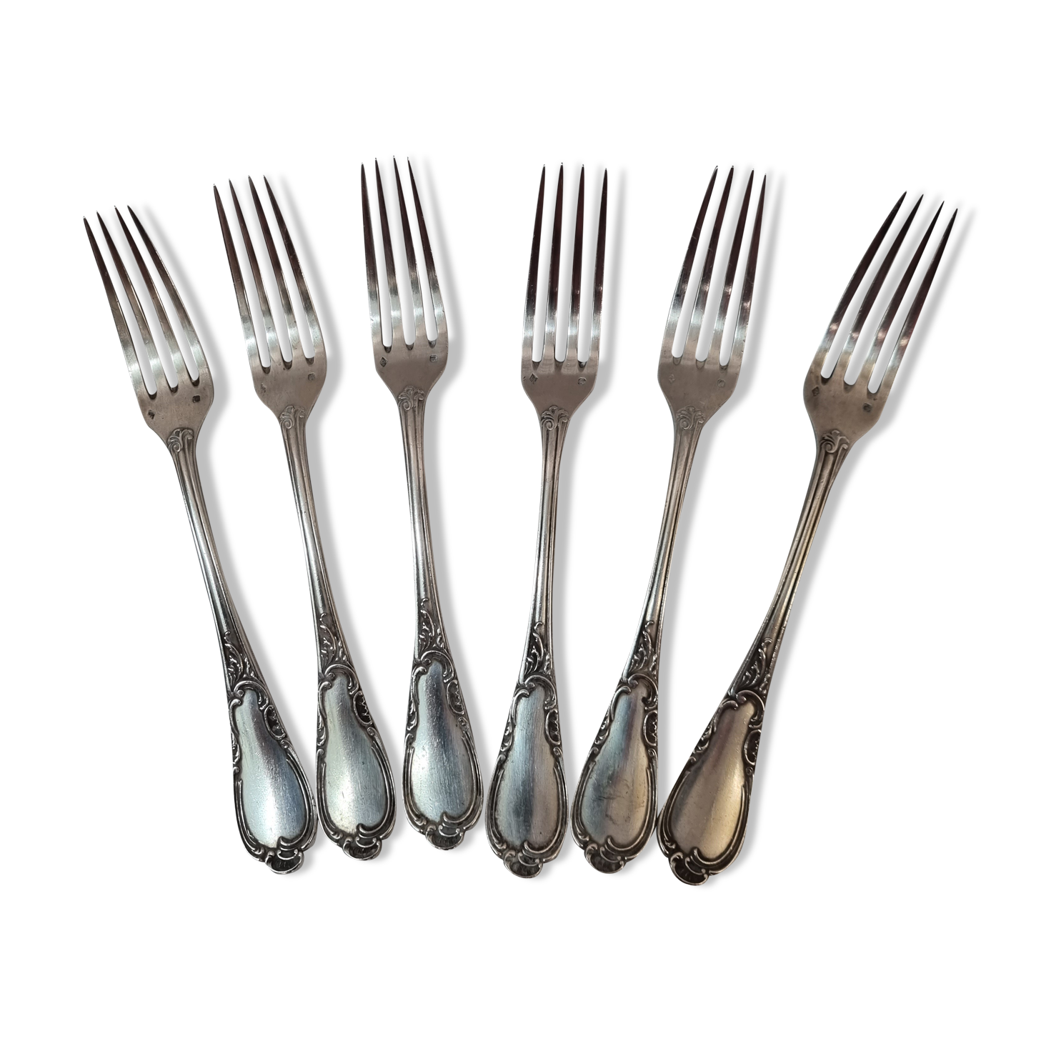 6 FOURCHETTES EN ARGENT MASSIF 800 Poinçon MERCURE 2 ARGENTERIE ART DE LA TABLE Doré - Vendu