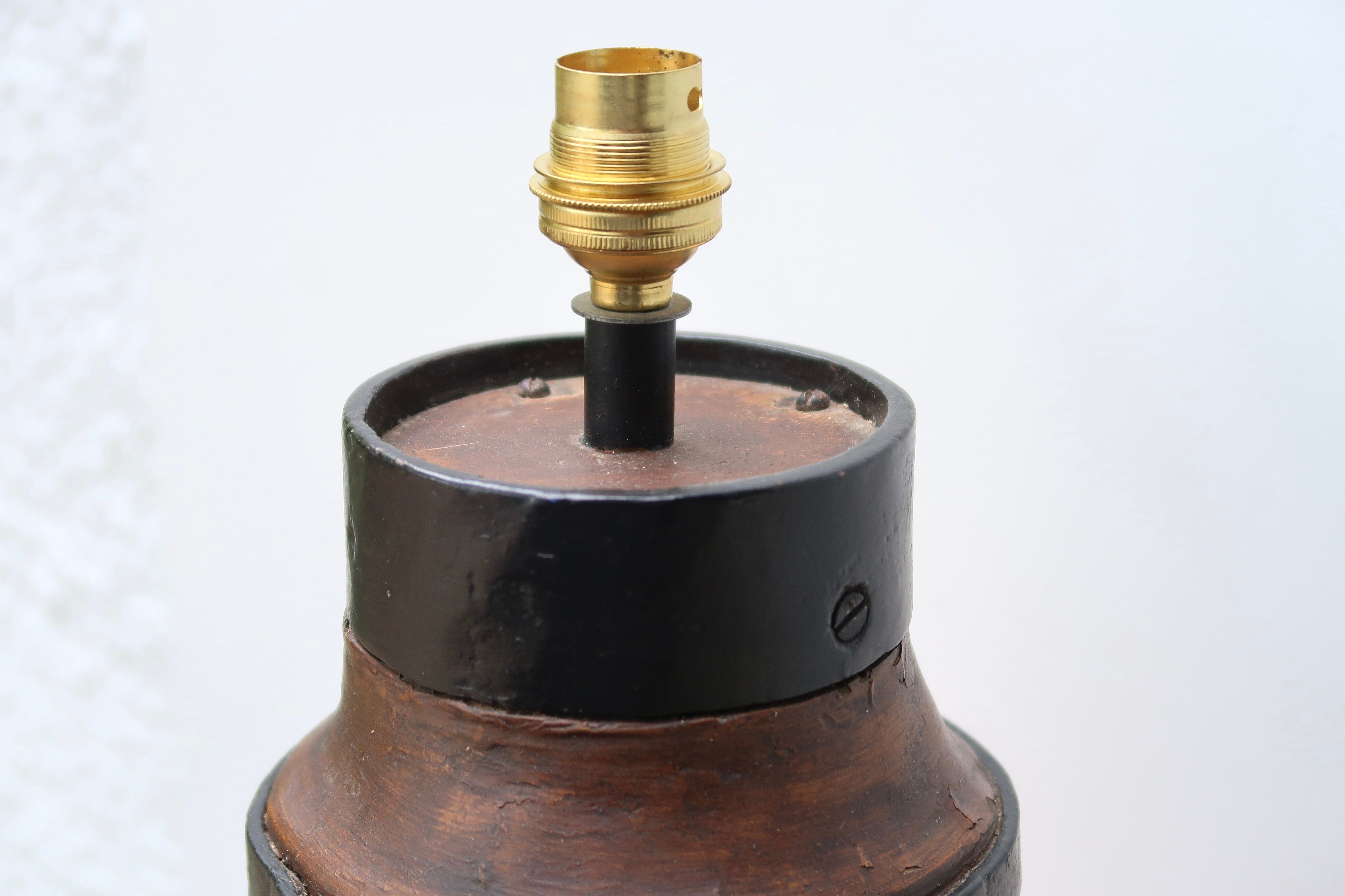 Folk art lamp base in wood and metal, 1970s