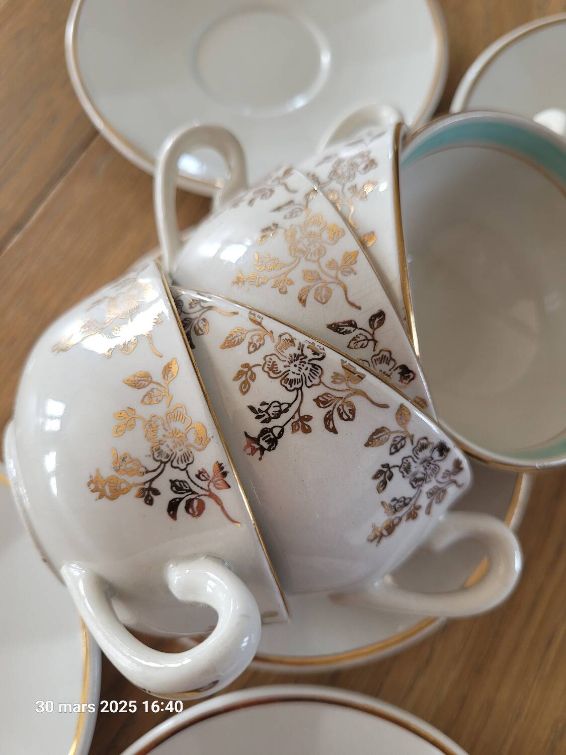 5 antique cups and saucers